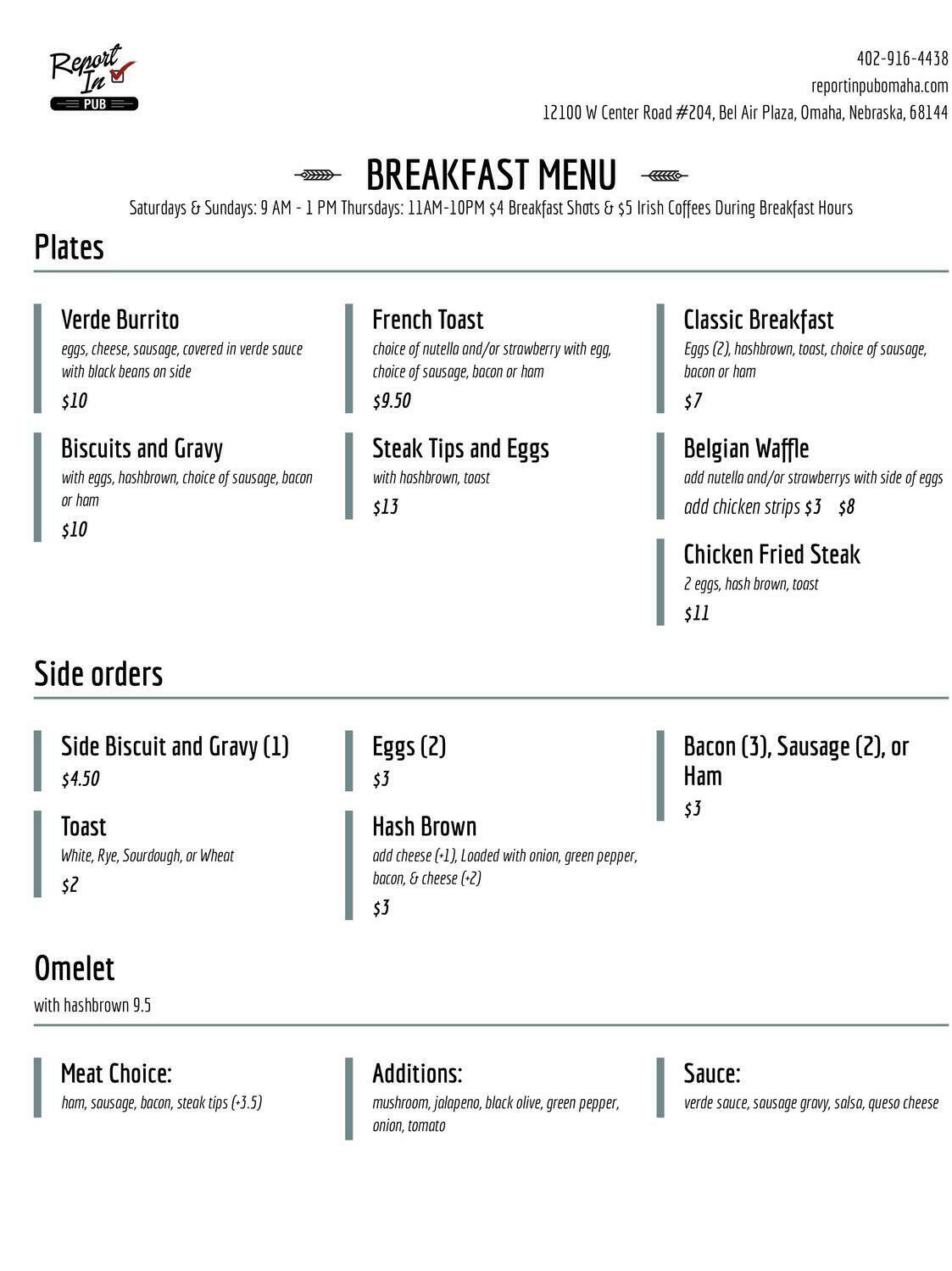 Report In Pub Breakfast Menu Report In Pub Breakfast Menu
