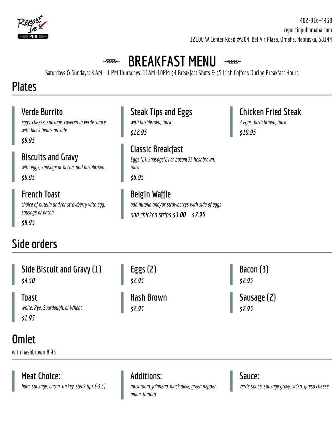 Report In Pub Breakfast Menu Report In Pub Breakfast Menu
