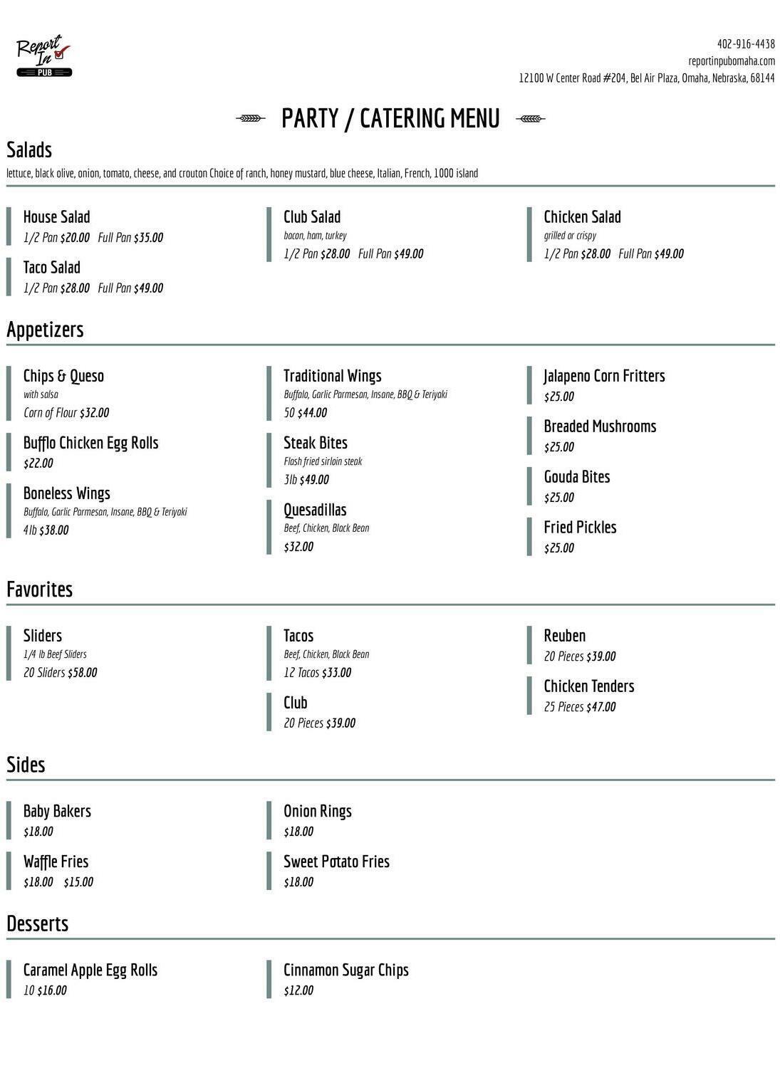 Party & Catering Menu Party & Catering Menu